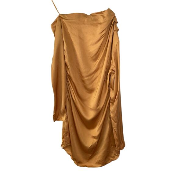 A.L.C. Jamie Mini Dress Satin One Shoulder Long Sleeve Ruched Orange Size 10 - Picture 5 of 11